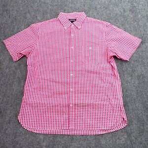 Lands End Shirt‎ Mens Large Pink Gingham Seersucker Traditional Fit Button Down